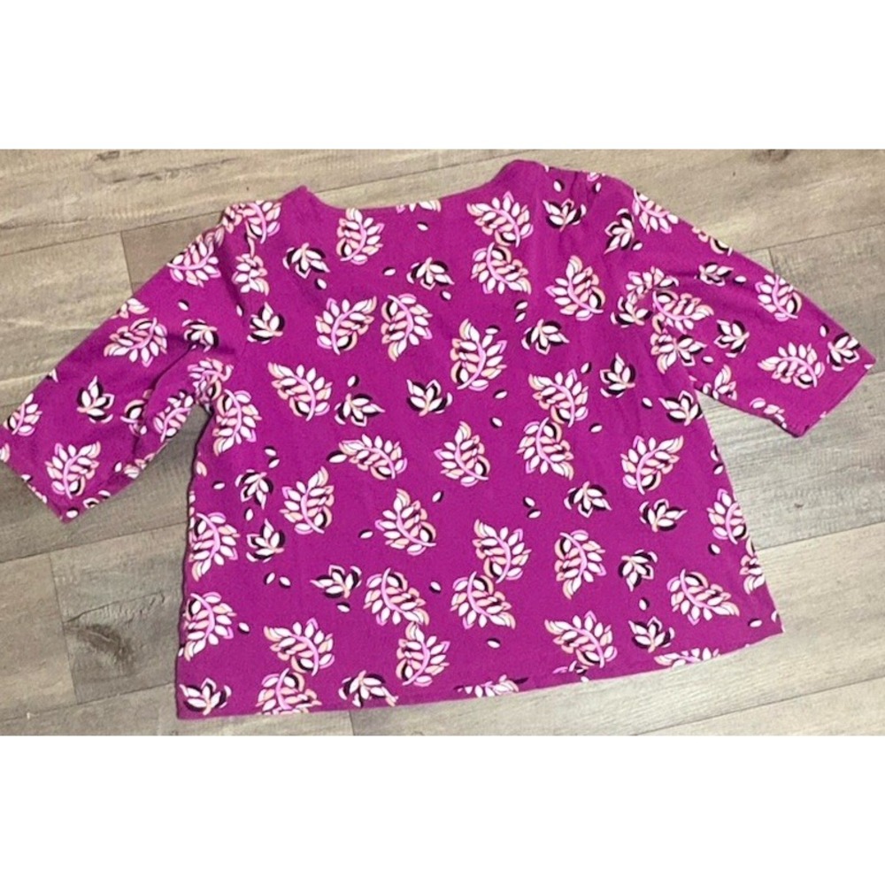Croft & Barrow 1X Plus Pink Floral Leaf Cotton Knit Top 3/4 Sleeve Casual Cozy